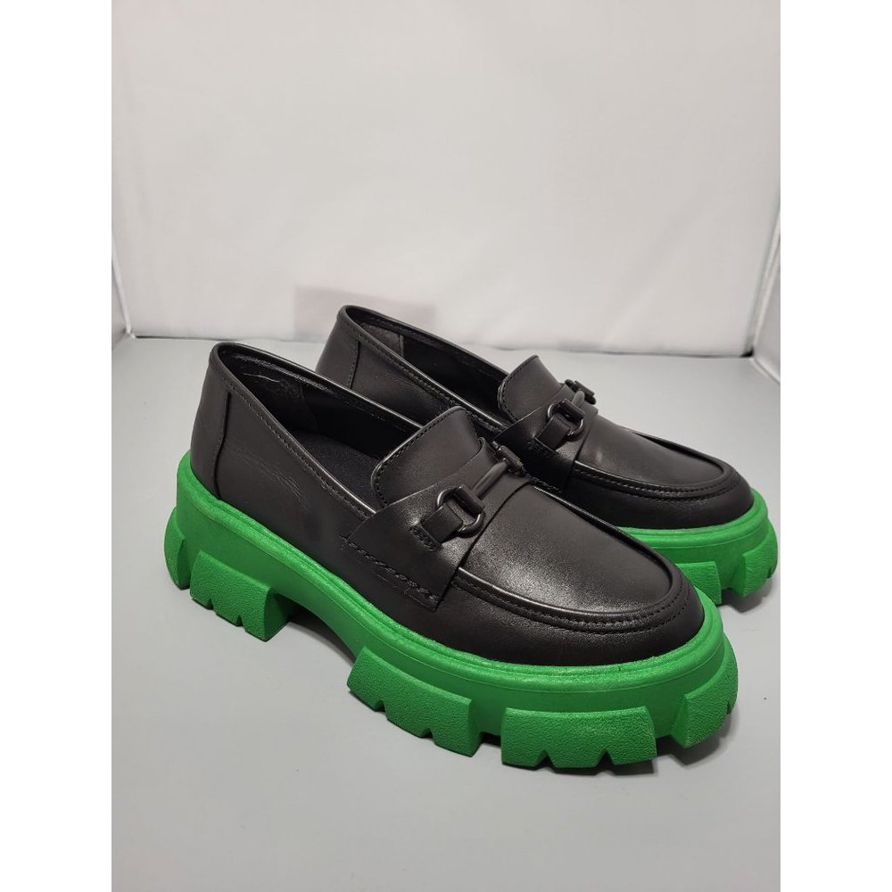 Steve Madden Trifecta Black Green Platform Chunky Loafers, 8.5, Y2K, Goth